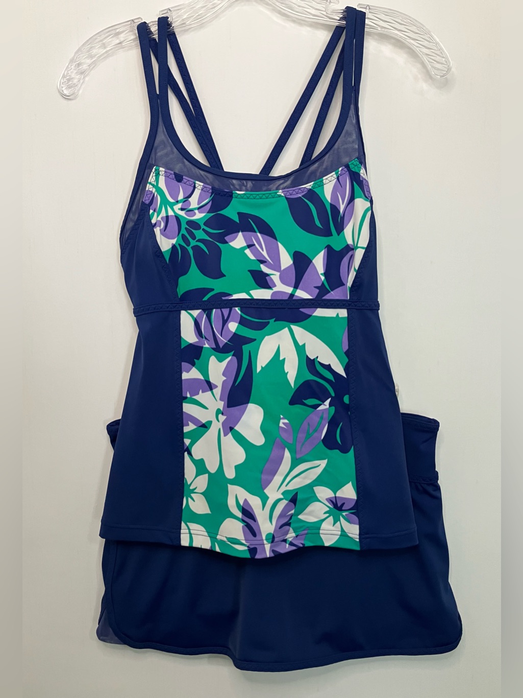 Lands End Tankini Swim 2 Piece Womens Blue Floral Swimsuit Size 2 Skort